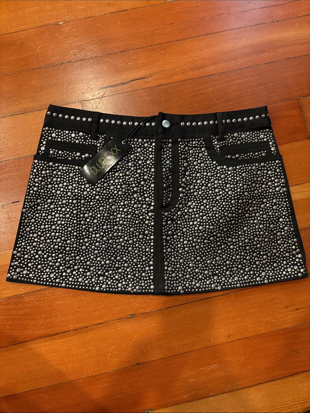 Black Studded Mini Skirt | Club Exx, Size L 🖤